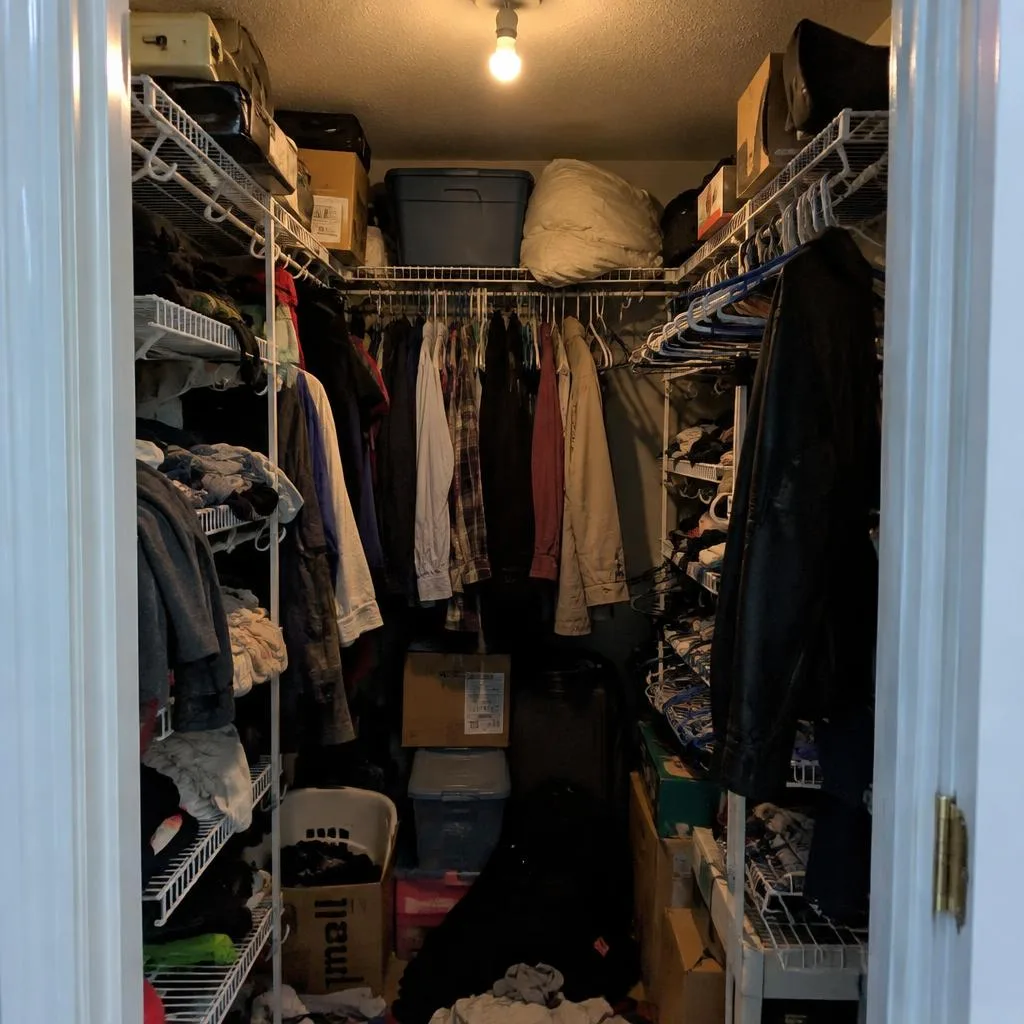 Before custom closets & storage design concept: From clutter to boutique order.