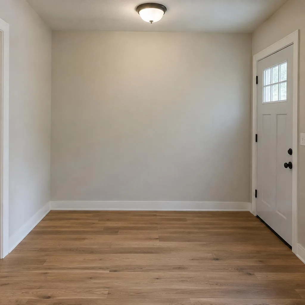 Before furniture, accessory & art selection design concept: An entryway earns its welcome.