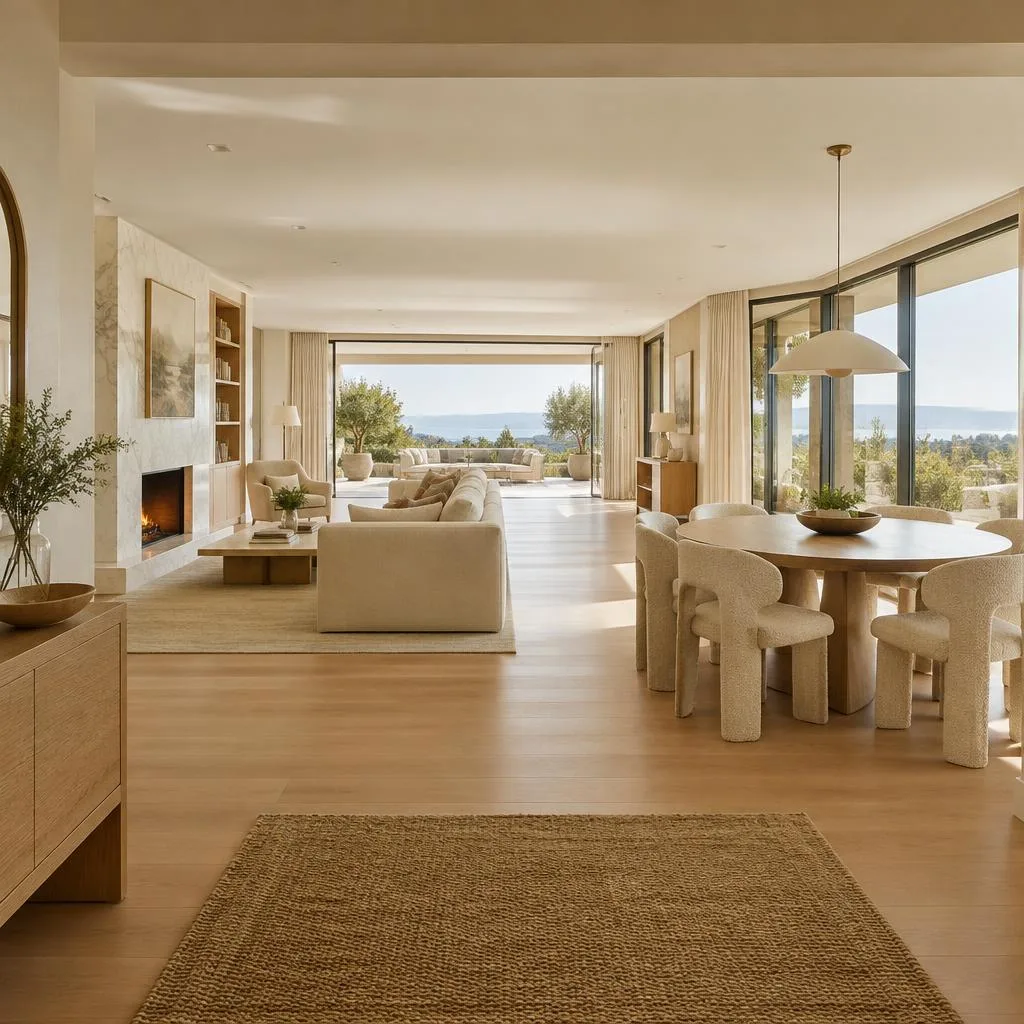 Open-plan living and dining space with clear sightlines and natural flow