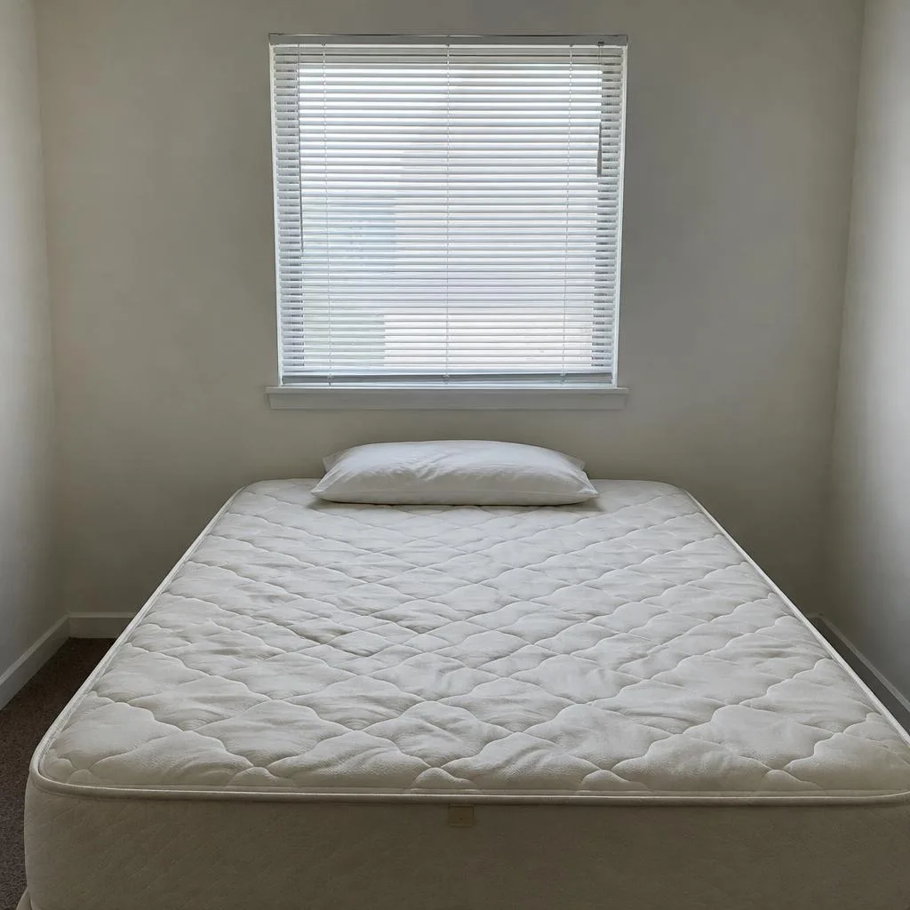Before window treatments & bedding design design concept: From bare bed to boutique rest.